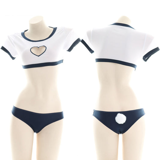 Two-Dimensional Fun Love Heart Hollow Open Chest Rabbit Tail Suit