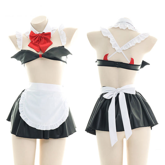 Sofyee Sexy Lackleder Dreidimensionale Flügel Cosplay Maid Uniform 