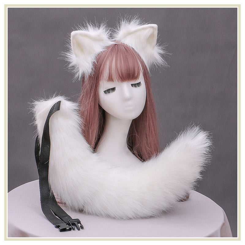 Pet Play - White Furry Fox Girl Ear Tail Set