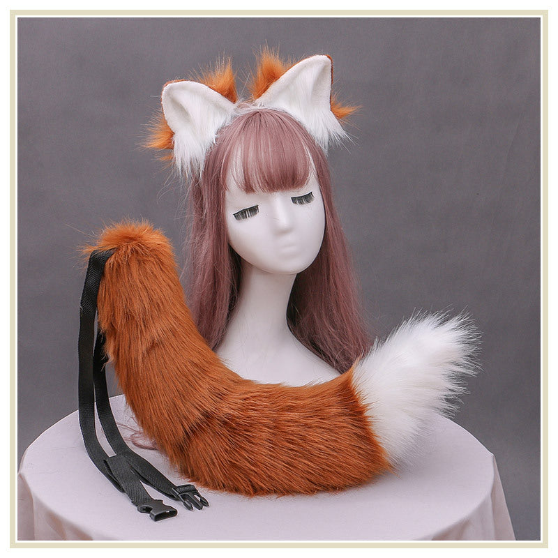 Pet Play - White Furry Fox Girl Ear Tail Set
