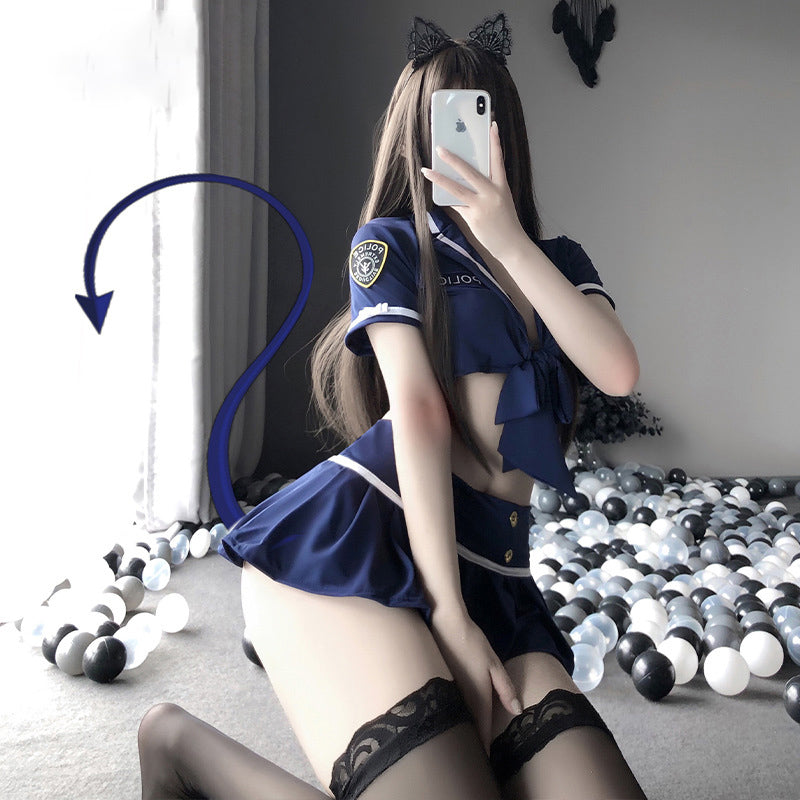 Sofyee Sexy Polizistin-Uniformanzug mit Faltenrock 