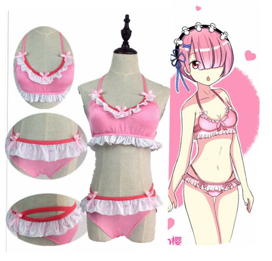 Zero Rem Kawaii Anime Ruffle Pink Swimsuit