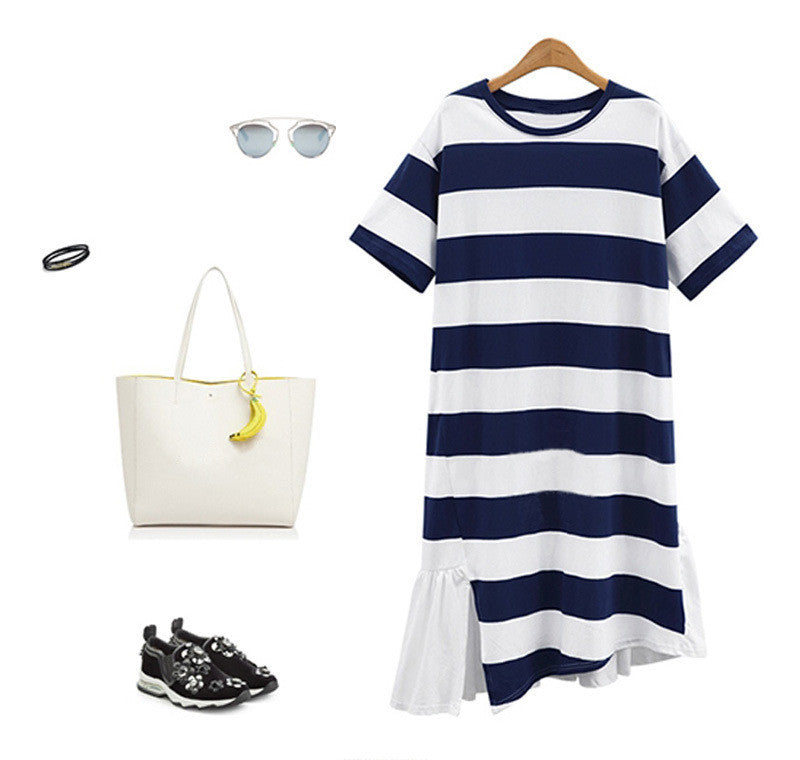 Street Fashion Icon Stripe T-Shirt Dress - sofyee
