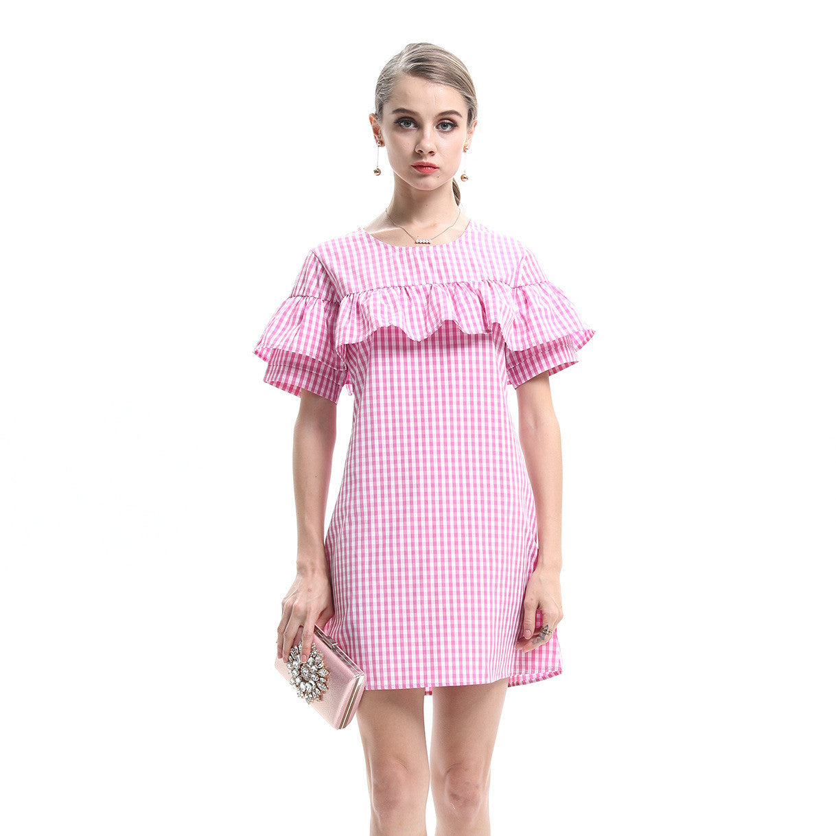 Pink Peachy Ruffle Stripe Midi Dress - sofyee