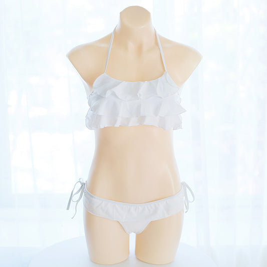 J Fashion Anime Ruffle White Kawaii Cosplay Costume Bikini Set