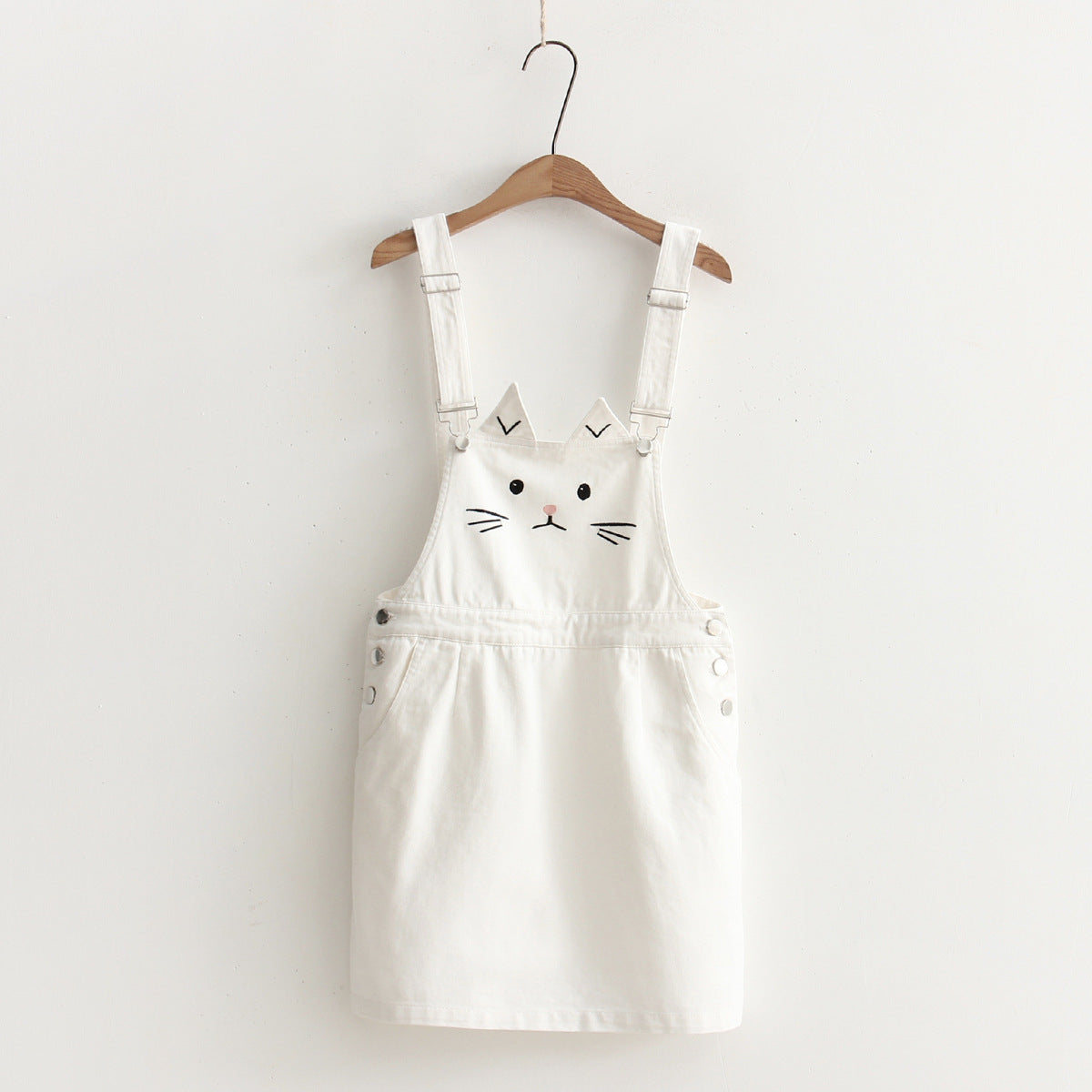 Kawaii Japanese cute cat ear embroidery strap straight denim skirt