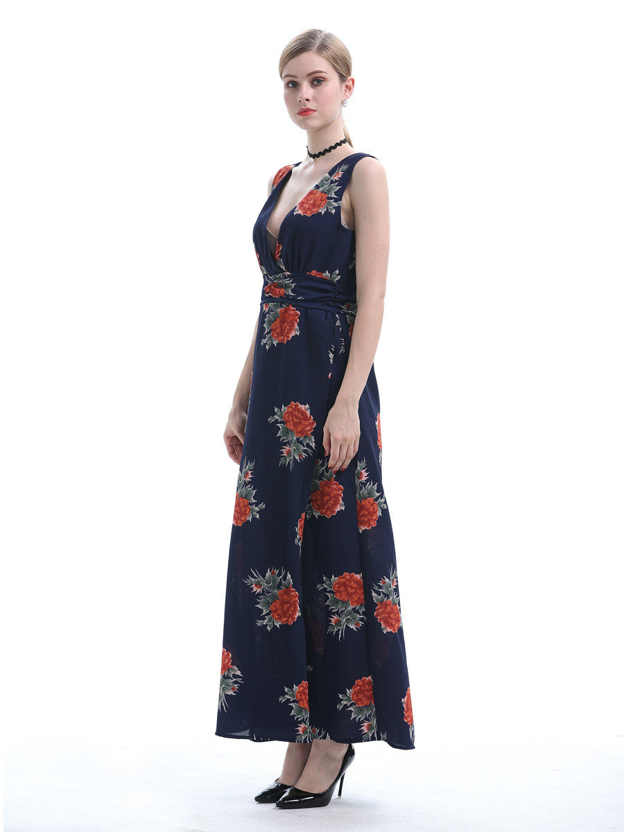 Hello Elegance Layd Rose Floral Printed Plunge Maxi Dress - sofyee
