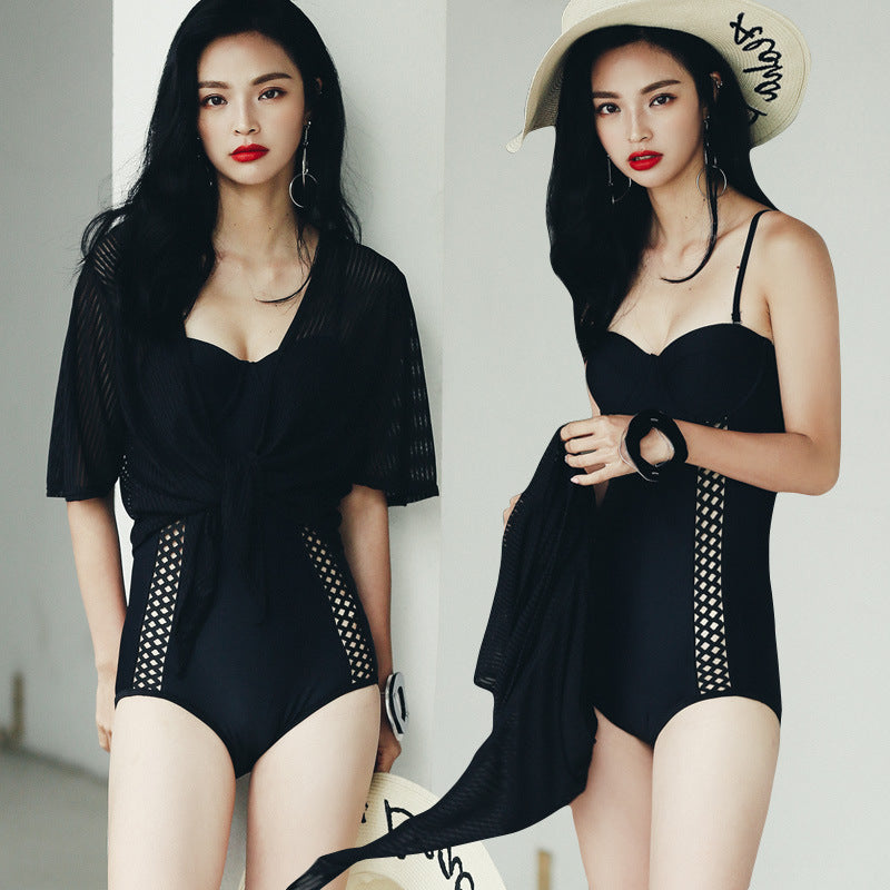 Black Pearl Modest One Piece Cover Up Swimsuit Set