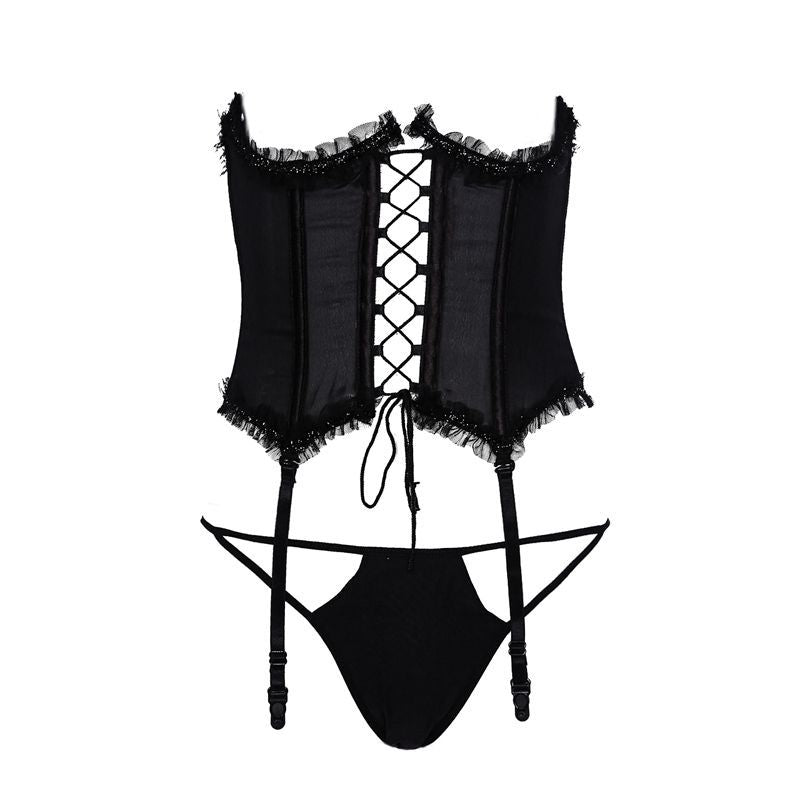 Alluring Exotic Black Cupless Open Cup Lingerie Set