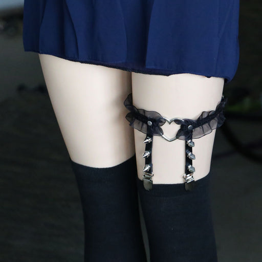 Gothic Pastel Lolita Rivet Leather Ruffle Garter