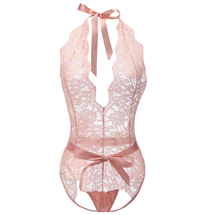 Sultry Plunge See Through Lace All Over Bodysuit