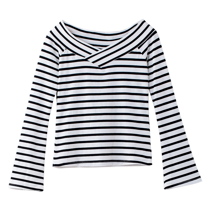 Bell Sleeves Striped Fine-Knit Top