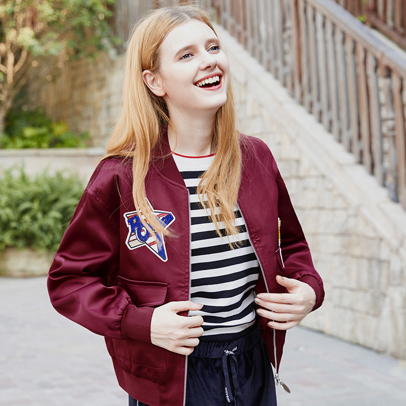 Lost In The Red Wine Star Embroided Baseball Jacket