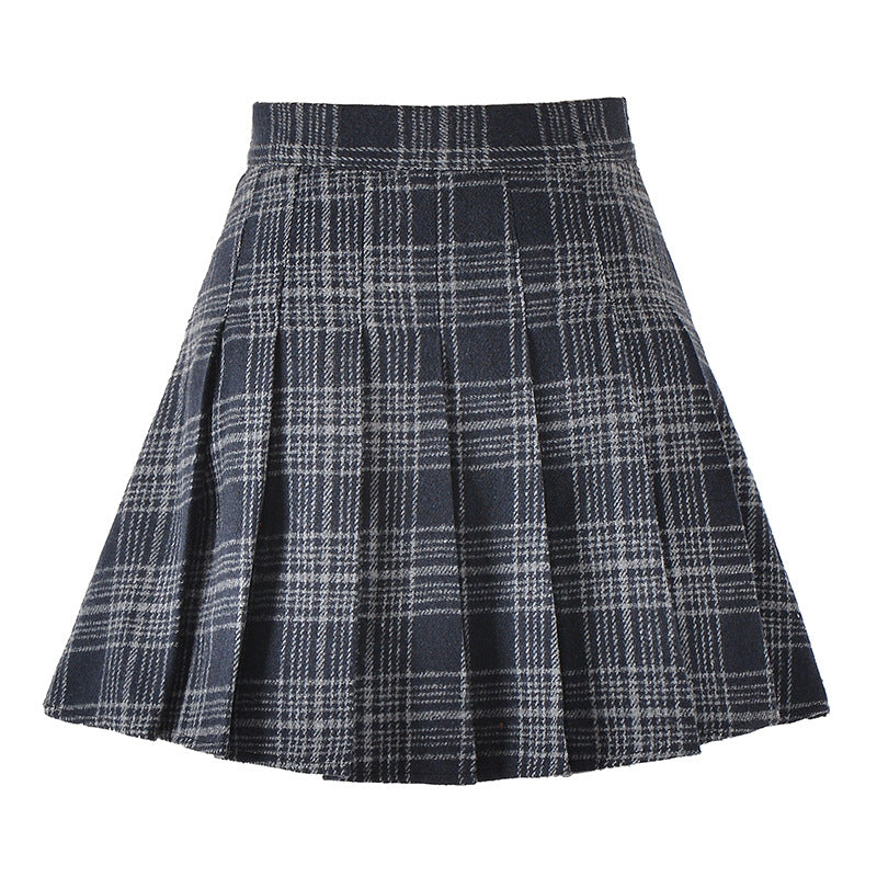 Japanese pleated plaid a-line high waist skirt