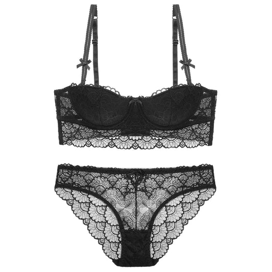Lovely See Through Mesh Underwire Bra & Panty Set