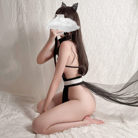 Anime japanischer Stil Sexy Schlüsselloch-Herz-Dienstmädchen-Kleid-Dessous-Set 