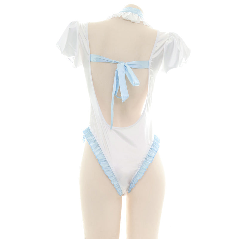 Sofyee  Cute Open-Chested Bow-Knot Dead Water Halter Pajamas Sexy Maid Underwear