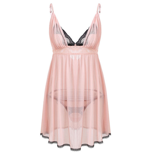 Cute Pinky See Through All Over Baby Doll Lingerie Set