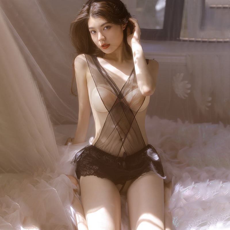 Sexy transparentes Kreuz-Babydoll-Kleid