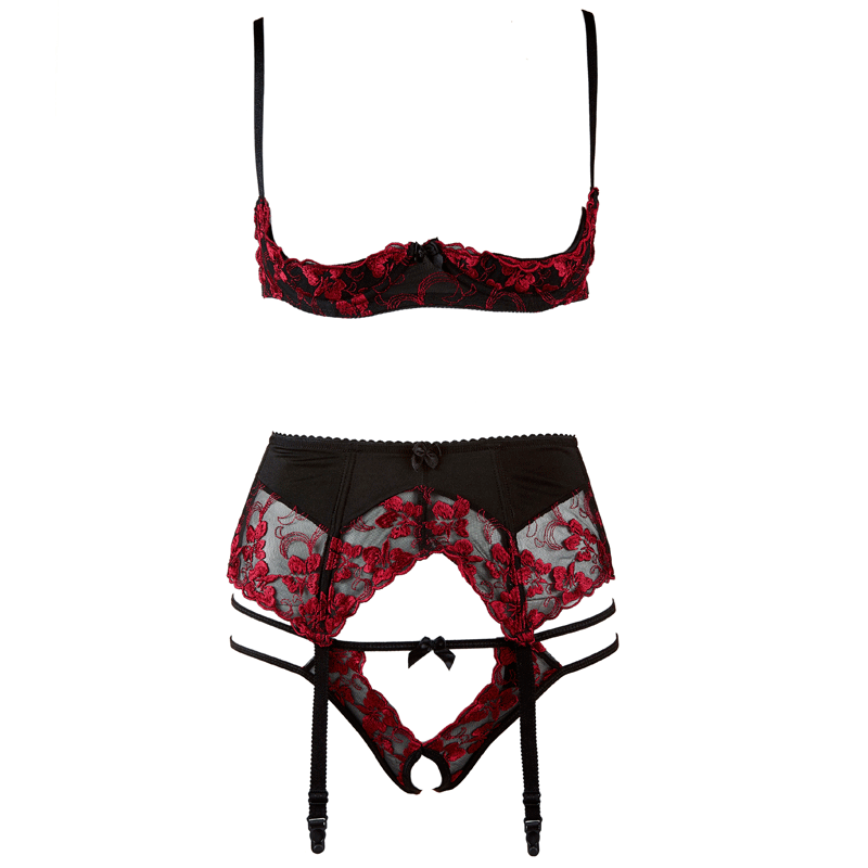 Flower Open Cup Shelf Crotchless Bra Set Sofyee Flower Open Cup Shelf Crotchless Bra Set Sofyee