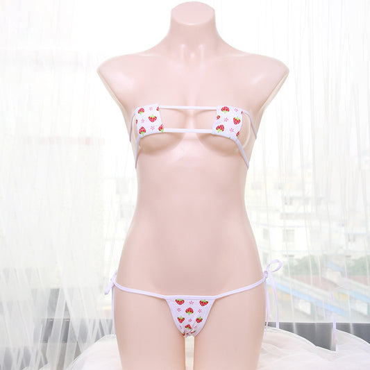 Sexy Kawaii Dessous Anime Erdbeer Micro Shimapan Schleifen Bikini Set