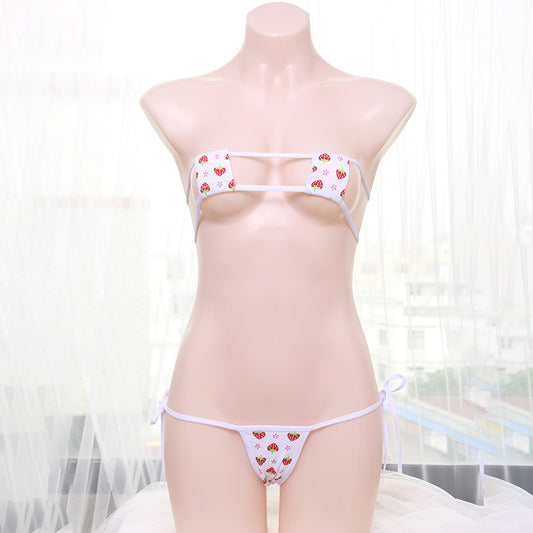 Sexy kawaii Lingerie Anime Strawberry Micro Shimapan Bows Bikini Set
