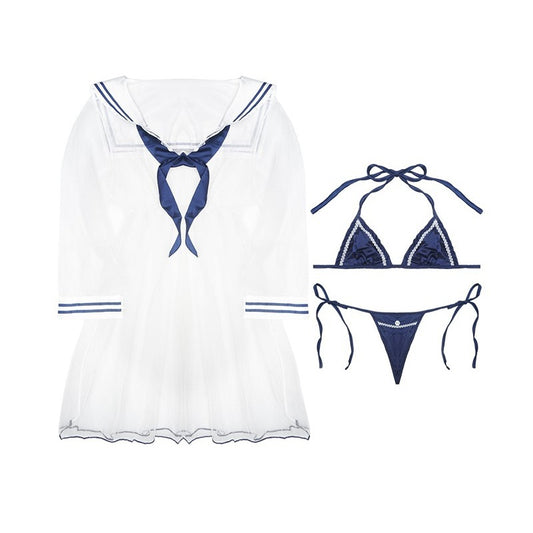 Sexy Anime Sailor Moon School Girl Blue & White Lingerie Costume Set