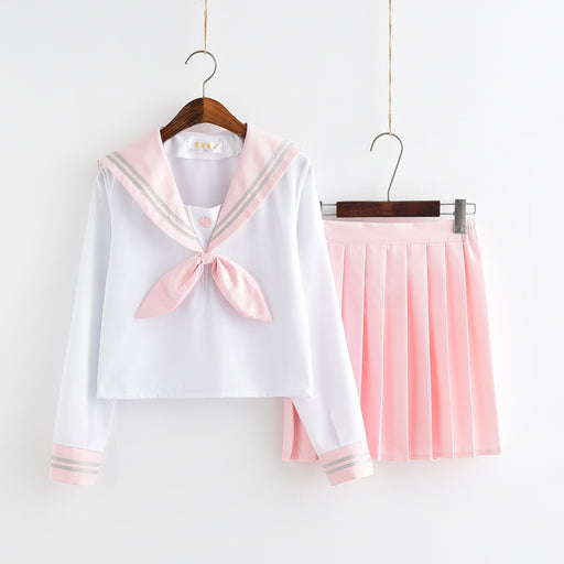Bow Tie Pink Japanese School Girl Uniform Sailor Moon Shirt Skirt Set