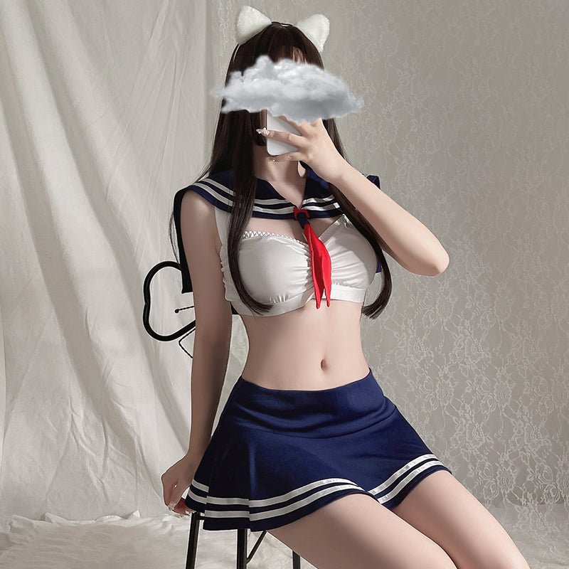Japanese Anime Sexy Love Sailor Bow Choker School Girl Lingerie Set