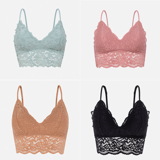 Wearing Like No Wearing Triangle Lace Floral Comfy Sweet Bralette