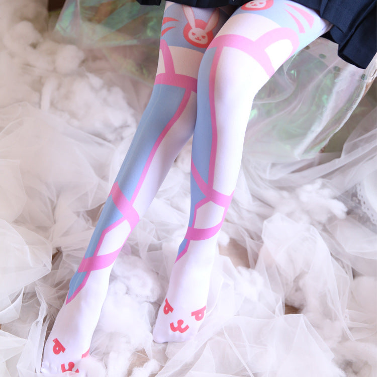 Overwatch Rabbit Bunny Pink Kawaii Tumblr Lolita Cutie Animal Fleece Thigh High Long Socks