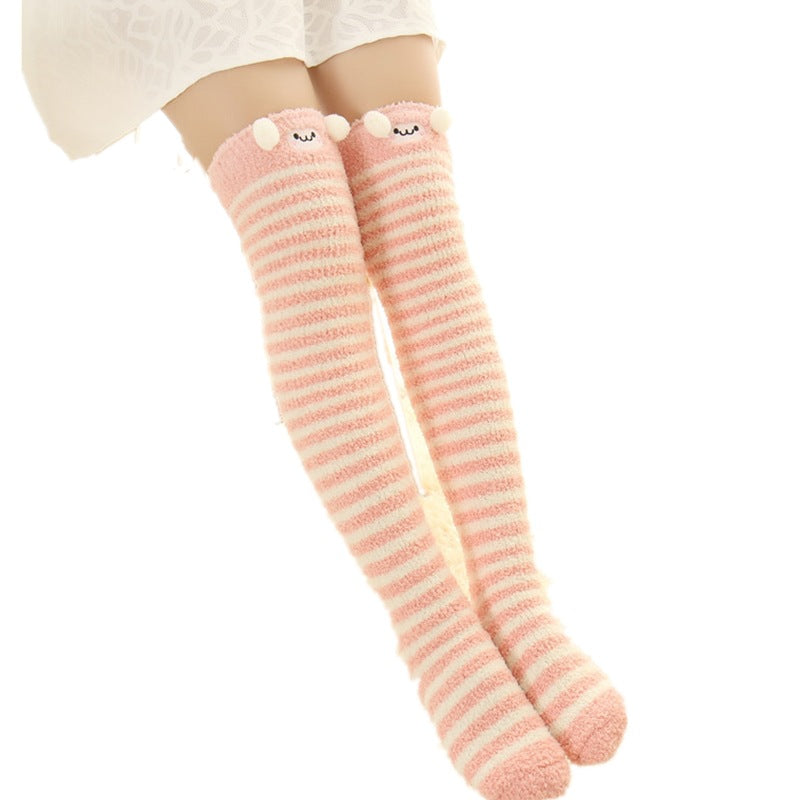 Bunny Striped Kawaii Tumblr Lolita Cutie Chaussettes hautes au-dessus du genou