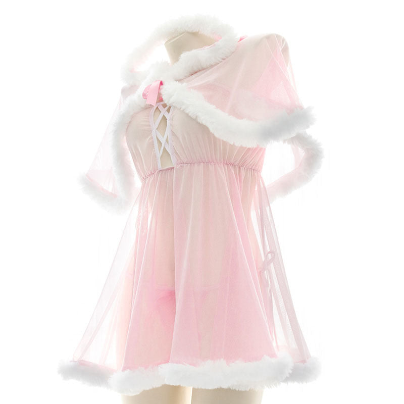 Japanese Cardigans Sexy Pink Nighties - Ruffle Sheer Transparent Babydoll