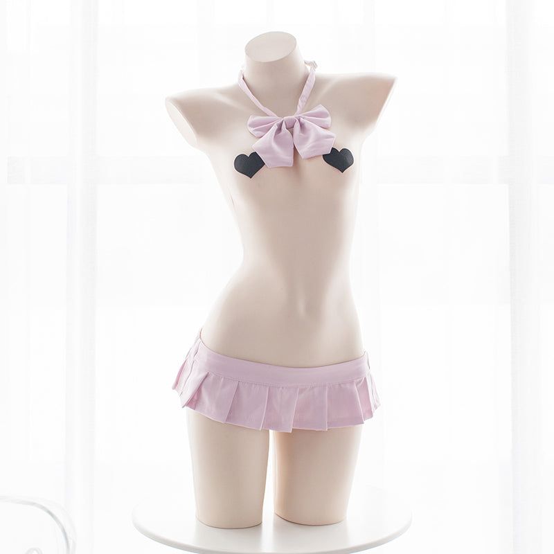 Pink Sexy Anime Sailor Bow Japanese School Girl Kawaii Outfit Lingerie