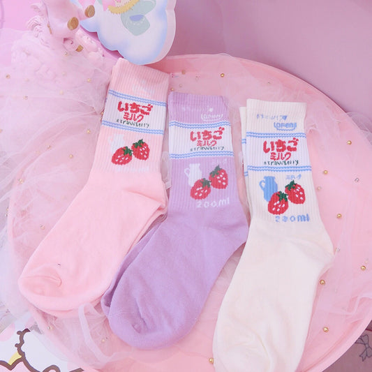 Pastel Strawberry Fruit Socks