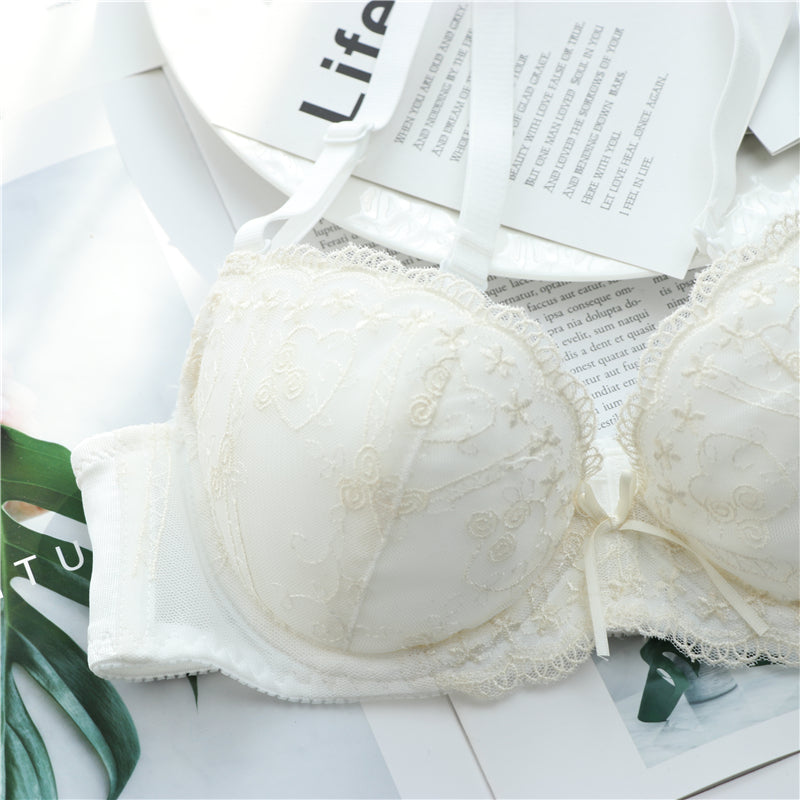 Tumblr Girly Dot Flower Lace Sweetie Heart Wave Trimmed Bra Set