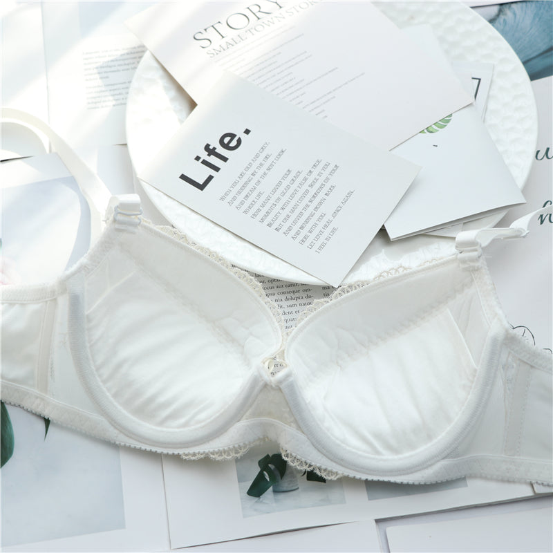 Tumblr Girly Dot Flower Lace Sweetie Heart Wave Trimmed Bra Set