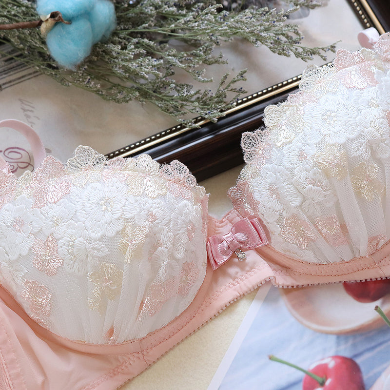 Sofyee Love Tumblr Ästhetisches BH-Set mit japanischer Spitze, Girly-Blume, Sweetie-Herz 