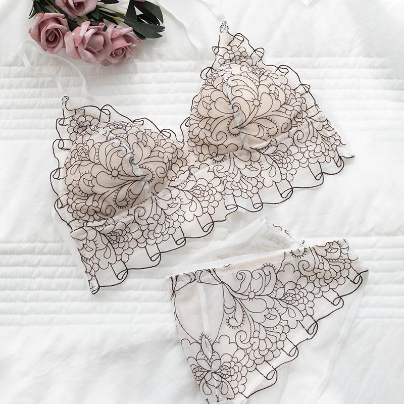 bralette French lace ins wind no steel ring beautiful back bra set