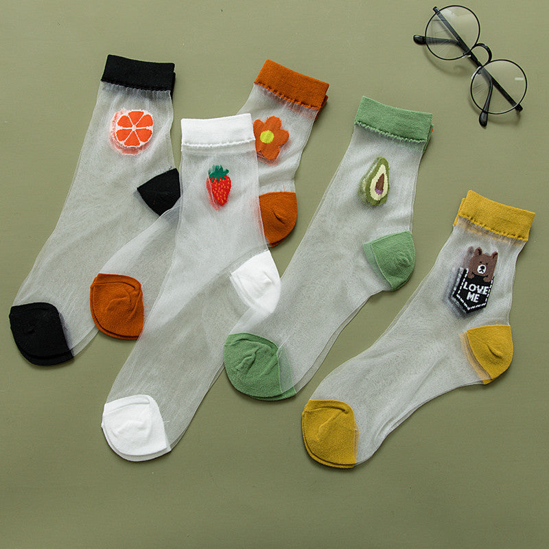 Kawaii japanische Spitzen-Lolita-Früchte-Socken – 5 Paar Set