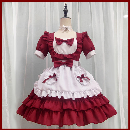 Red Waifu Anime Maid Kawaii Bow Cosplay Costume Dress Set