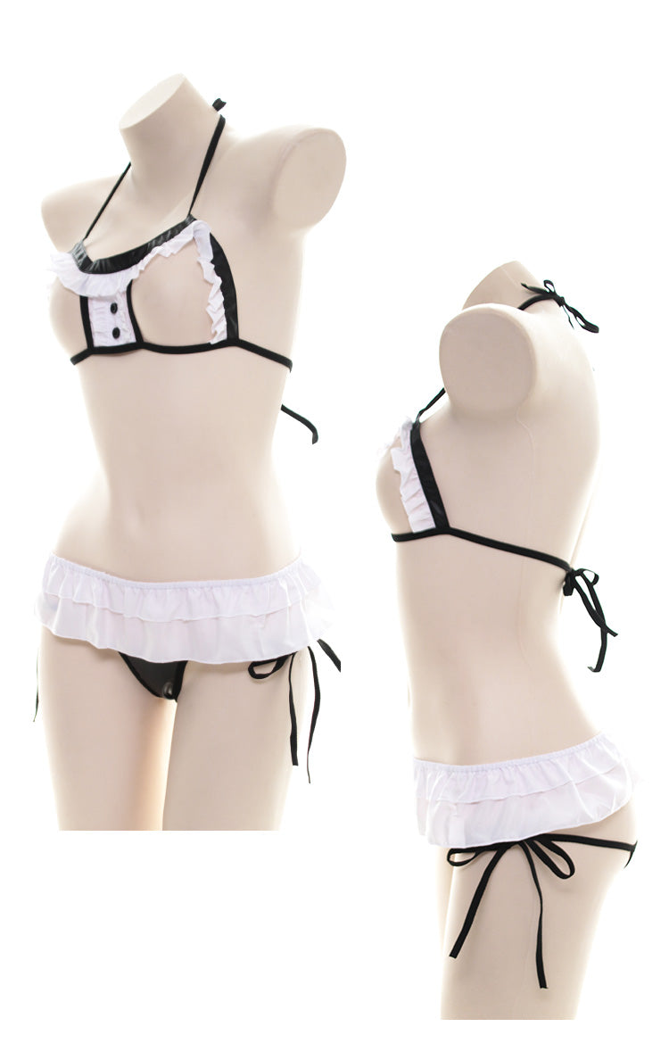 ELEGANT MOMENT 8715 Maid to Order - Cupless bra top, apron and head piece.