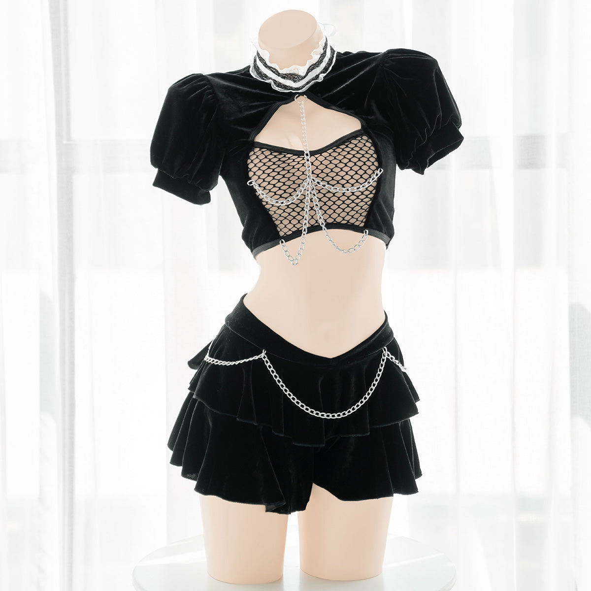 Gothic Chain Open Cup Girl Lingerie