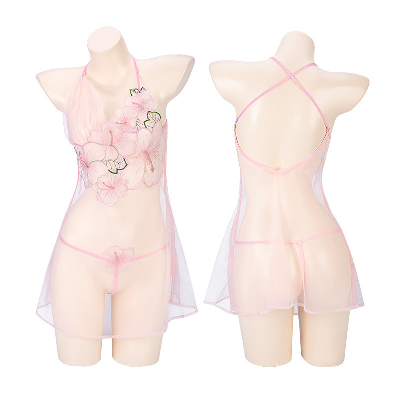 Sexy Pink Nighties - Ruffle Sheer Transparent Bodysuit