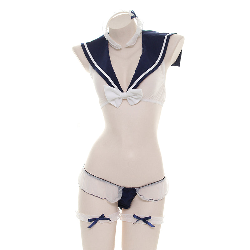 Love Sailor Bow Choker School Girl Lingerie Set