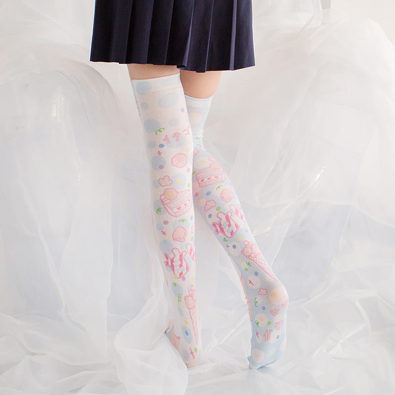 Strawberry Cake Milk Lolita Anime Knee High Long Socks