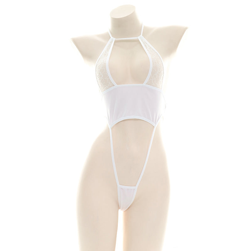 Sofyee Sexy Schnür-Body aus weißem Netzstoff mit offenem Rücken 