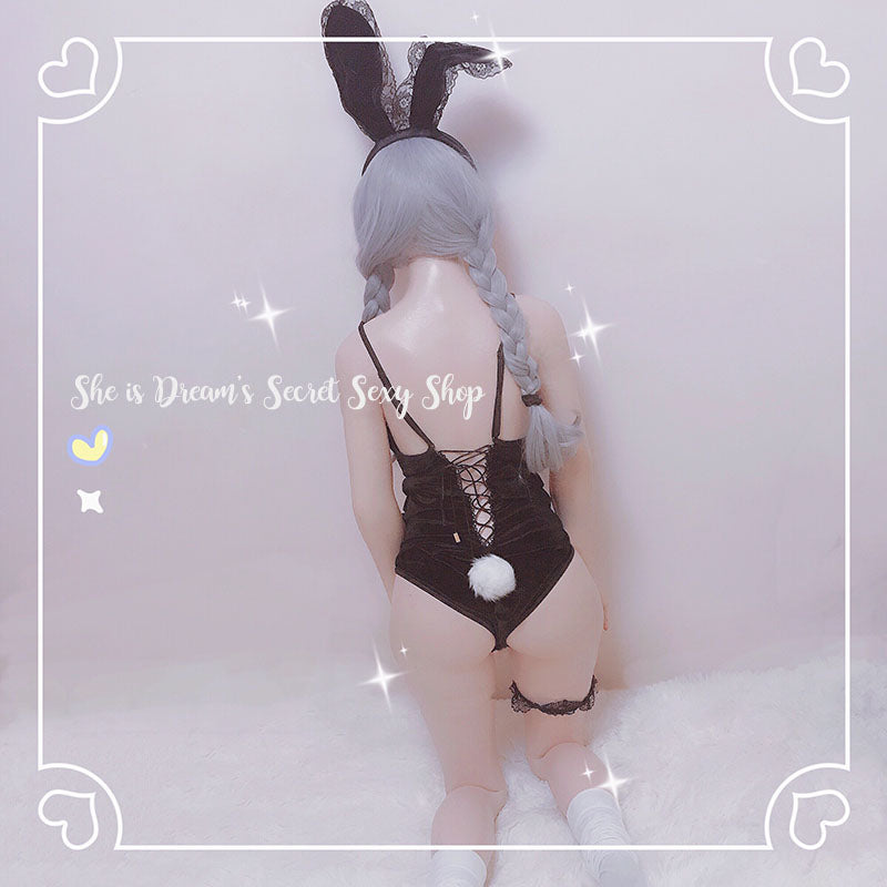 Kawaii Bunny Sexy Sheer See Through Ensemble de lingerie noire