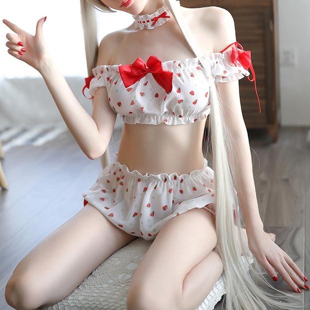 Strawberry School Girl Kawaii Anime Tube Top Lingerie Set