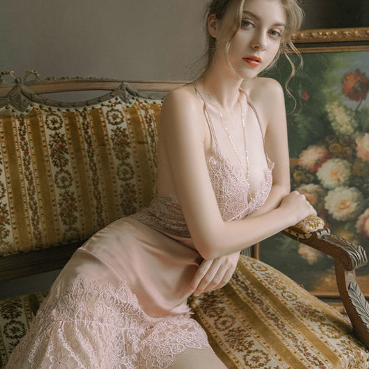 Sofyee  Sexy Lace Transparent Suspender Halter Nightdress